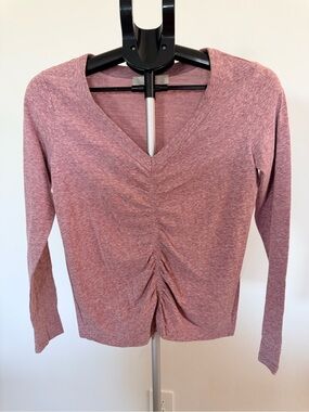 LOFT Dusty Rose V-Neck Ruched Long Sleeve Top